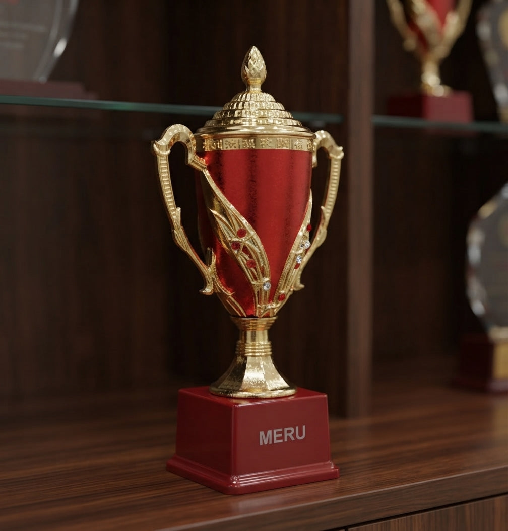 Elegant Red and Gold Fiber Trophy Award 909 alternate view - Meru Trophy
