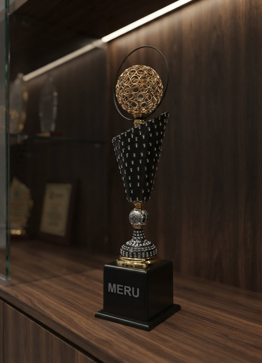 Premium Black and Gold Trophy new618 alternate view - Meru Trophy