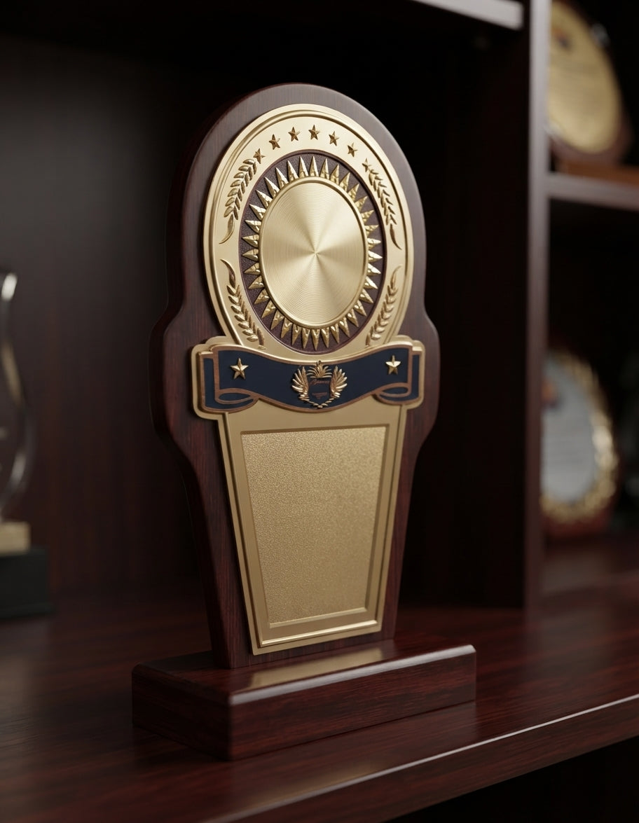 Elegant Wooden Memento Trophy with Gold Accents 1802 - Custom Awards alternate view - Meru Trophy