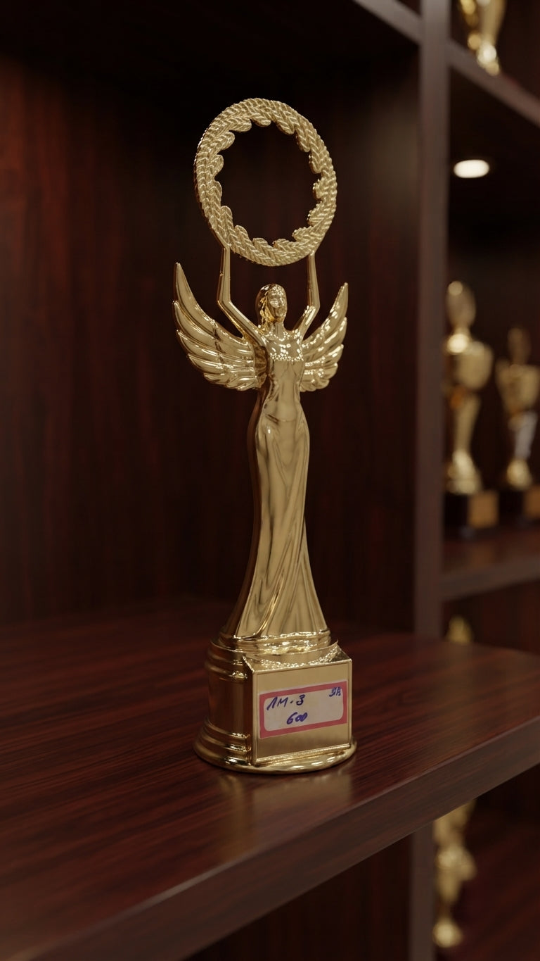Gold Winged Victory Trophy Custom Awards - Recognition Awards AM 3 alternate view - Meru Trophy