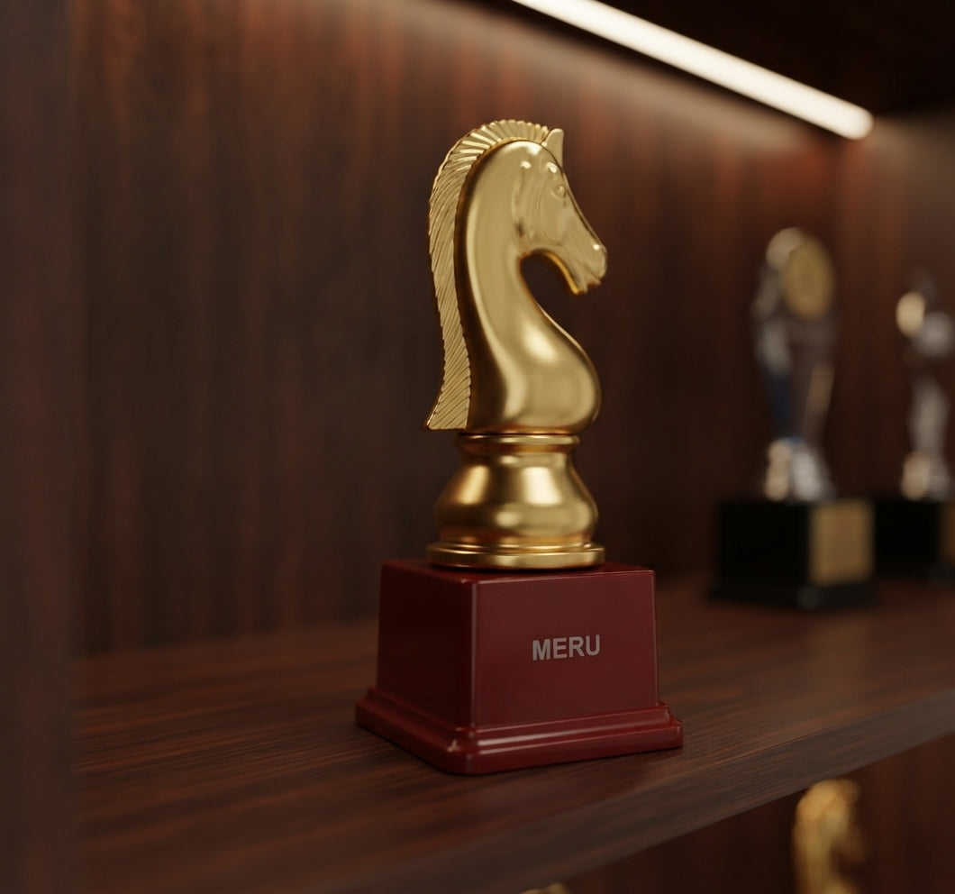 Gold Chess Knight Trophy Award ch 120 alternate view - Meru Trophy