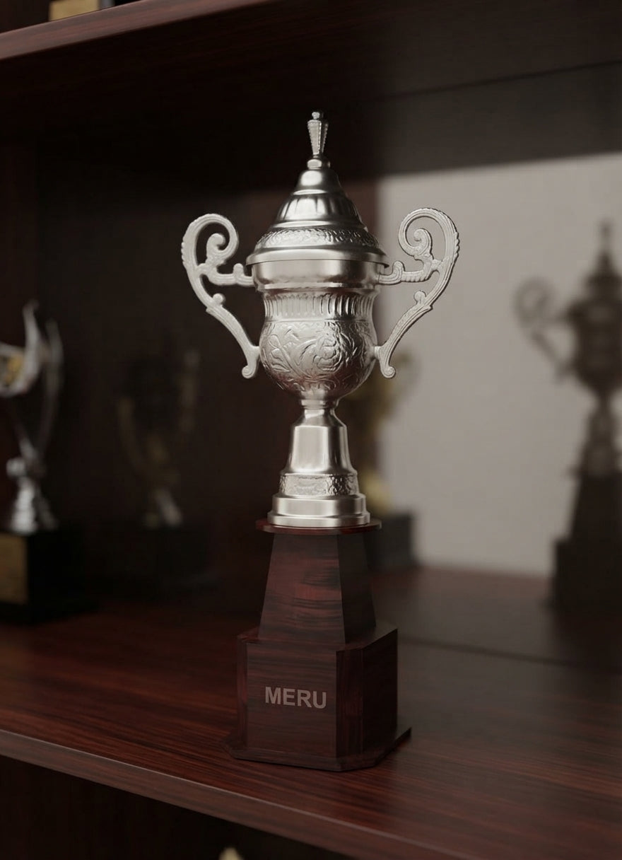 Silver Metal Achievement Trophy with Wood Base Mini-806-Silver-1 alternate view - Meru Trophy