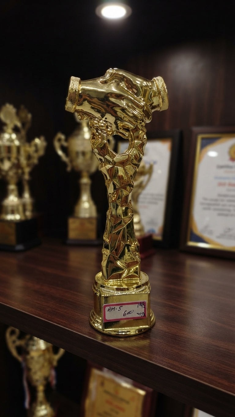 Gold Handshake Trophy - Corporate Recognition Awards - Premium Trophies AM 5 alternate view - Meru Trophy