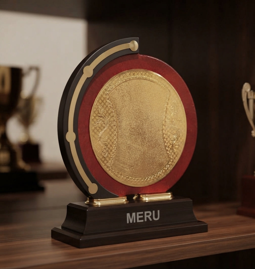 Wooden Memento Award Trophy with Gold Plate CP41 alternate view - Meru Trophy