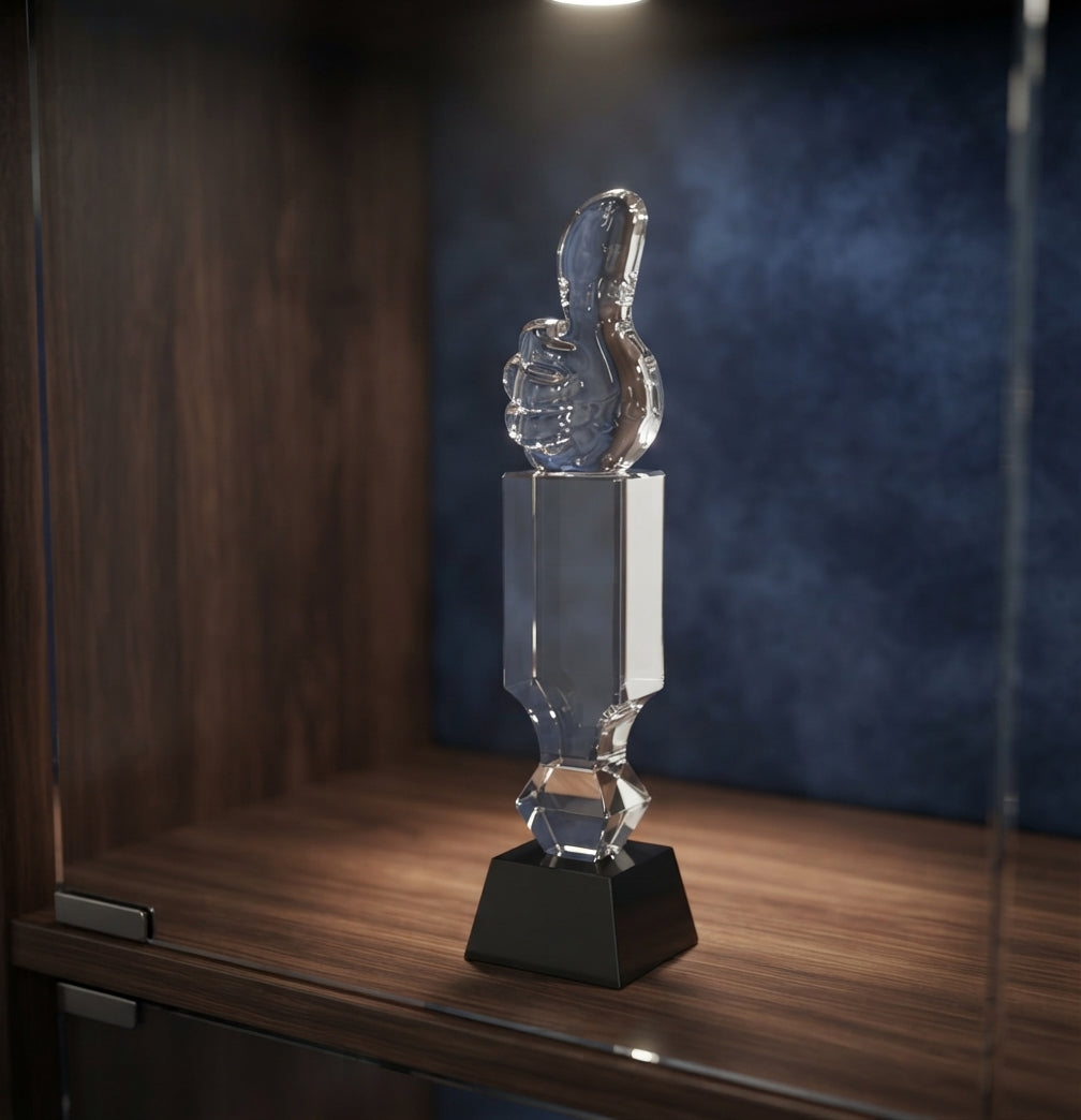 Crystal Thumbs Up Trophy - Corporate Recognition Awards CST 56 alternate view - Meru Trophy