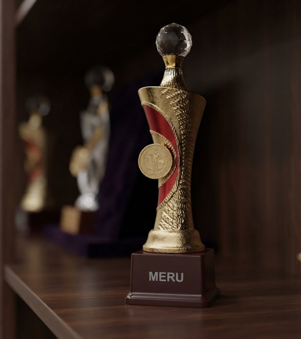Gold & Red Fiber Trophy with Crystal Globe - Fiber Trophies Online 632 1 alternate view - Meru Trophy