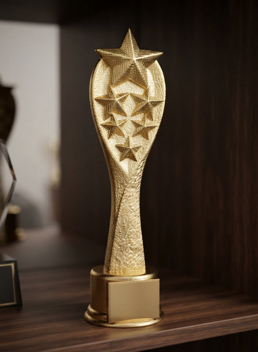 Gold Star Trophy Award AM 09 - Custom Star Trophy alternate view - Meru Trophy