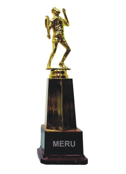 Gold badminton player trophy; a stunning fiber trophy design.