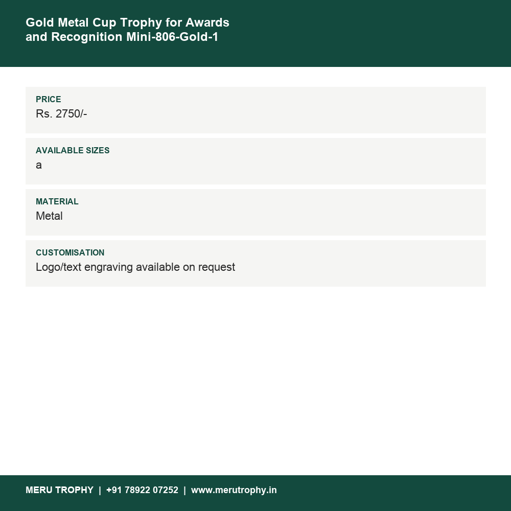Gold Metal Cup Trophy for Awards and Recognition Mini-806-Gold-1 details - Meru Trophy