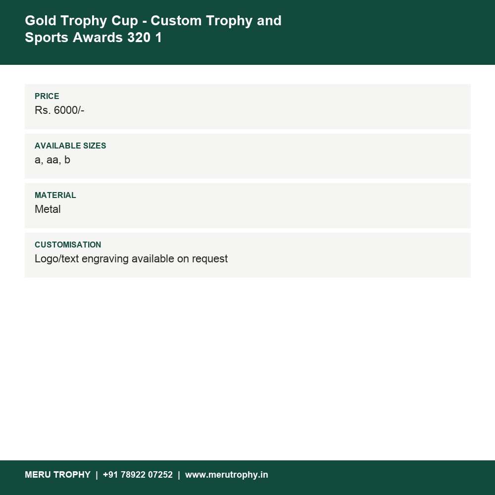 Gold Trophy Cup - Custom Trophy and Sports Awards 320 1 details - Meru Trophy