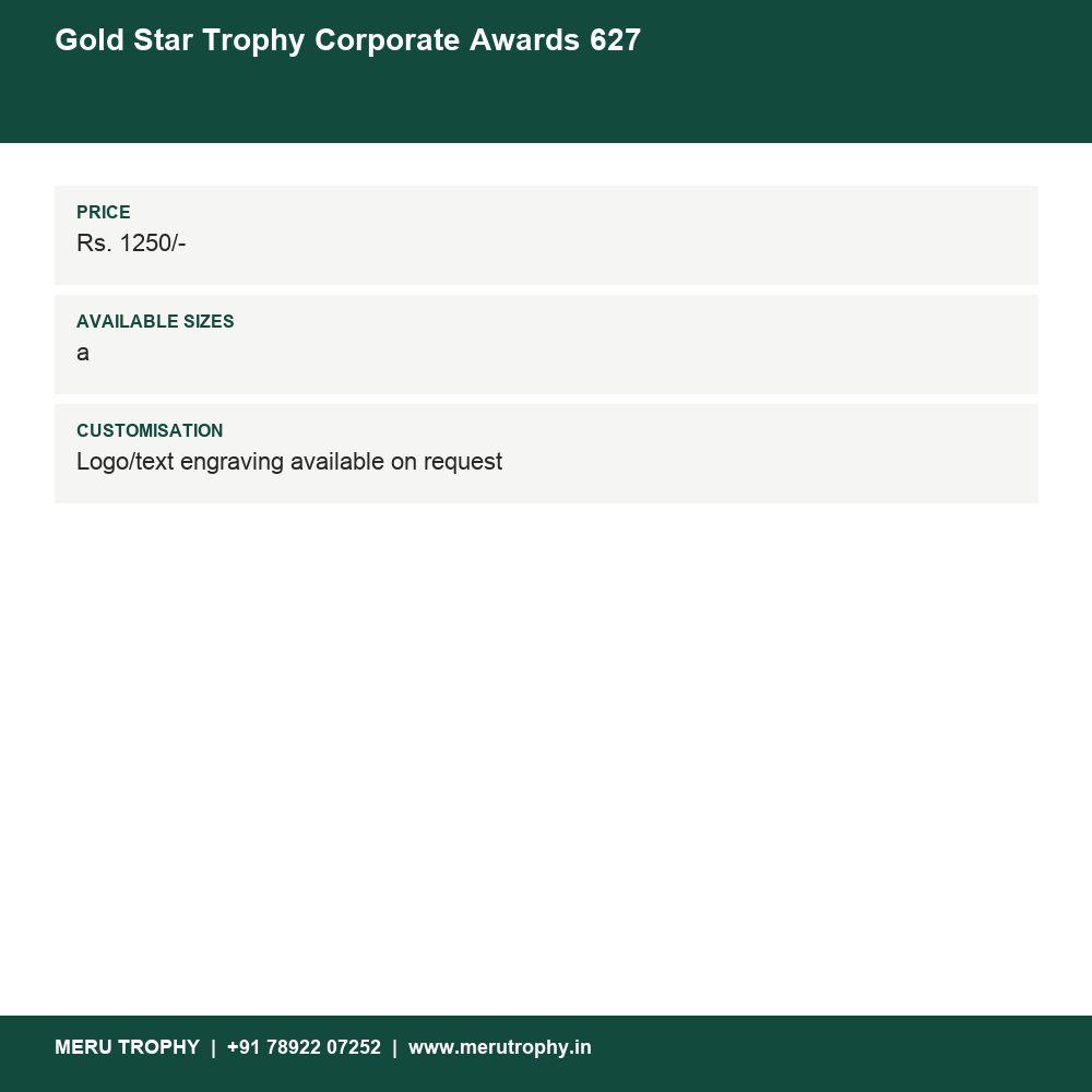 Gold Star Trophy Corporate Awards 627 details - Meru Trophy