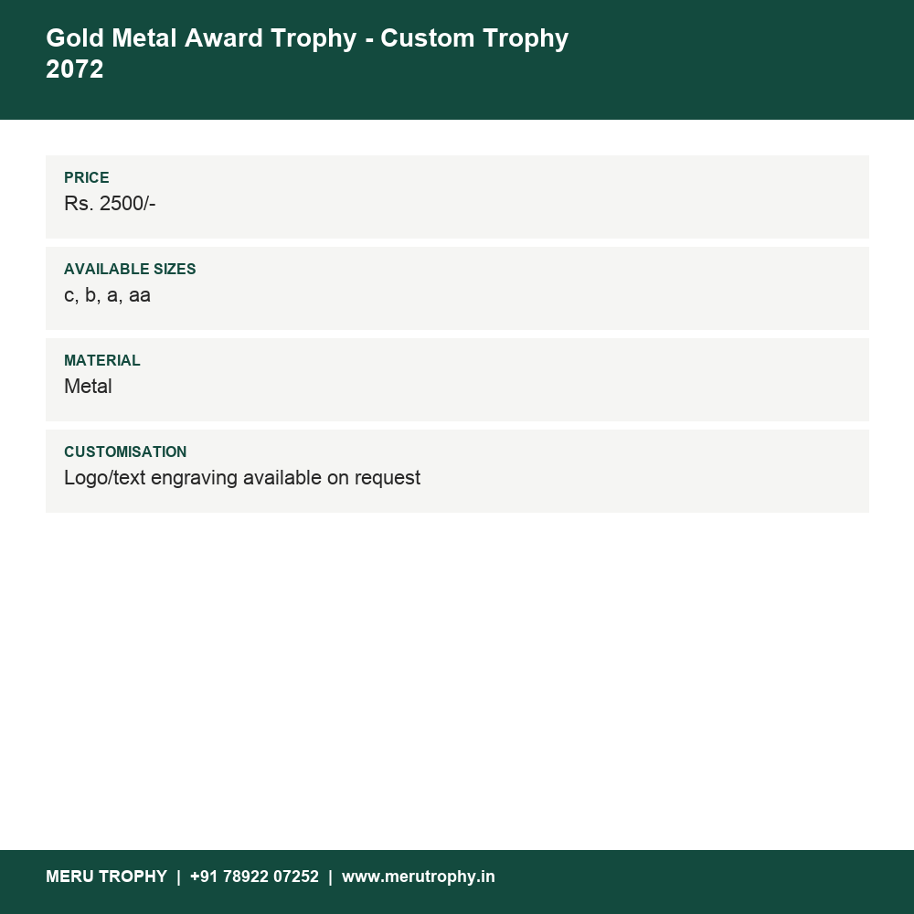 Gold Metal Award Trophy - Custom Trophy 2072 details - Meru Trophy