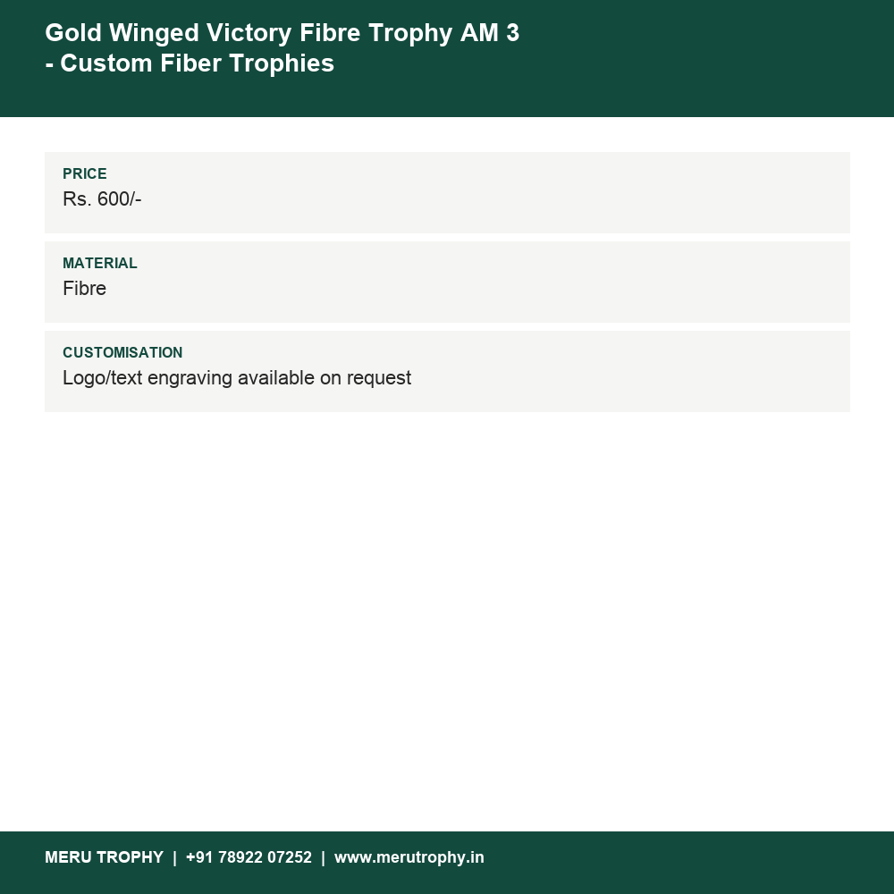 Gold Winged Victory Fibre Trophy AM 3 - Custom Fiber Trophies details - Meru Trophy