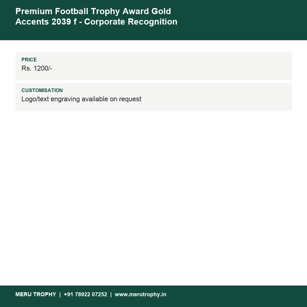 Premium Football Trophy Award Gold Accents 2039 f details - Meru Trophy
