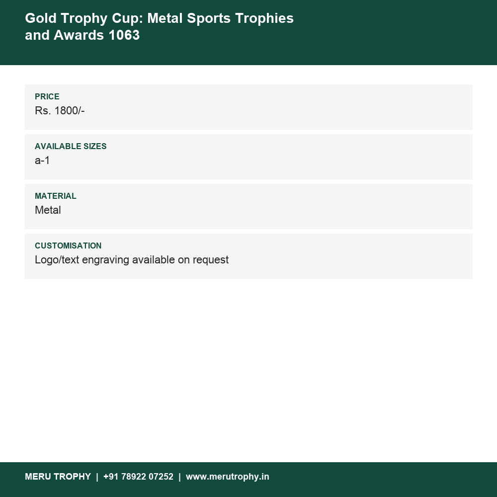 Gold Trophy Cup: Metal Sports Trophies and Awards 1063 details - Meru Trophy