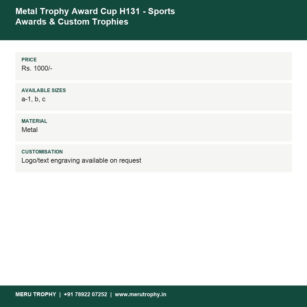 Metal Trophy Award Cup H131 - Sports Awards & Custom Trophies details - Meru Trophy