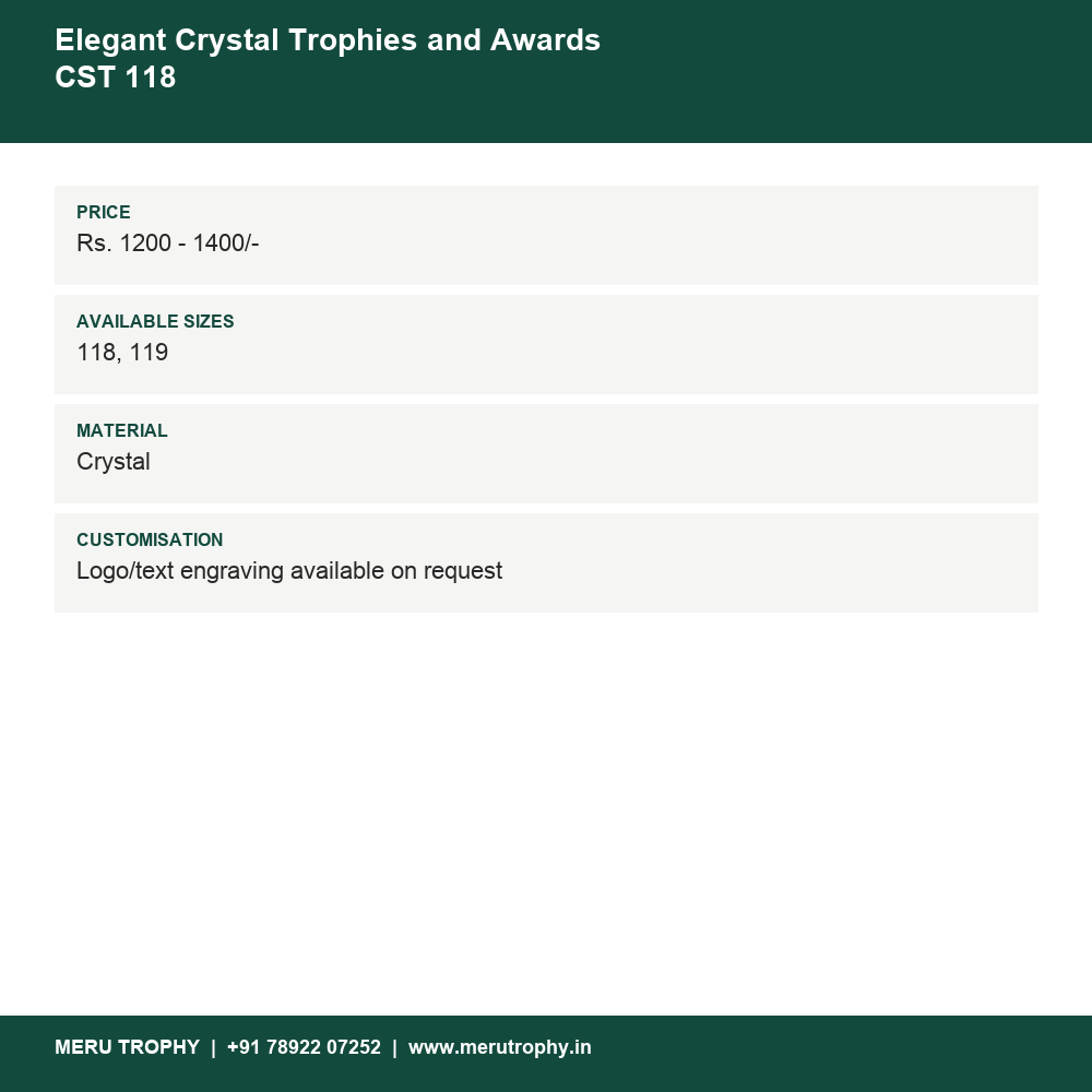 Elegant Crystal Trophies and Awards CST 118 details - Meru Trophy