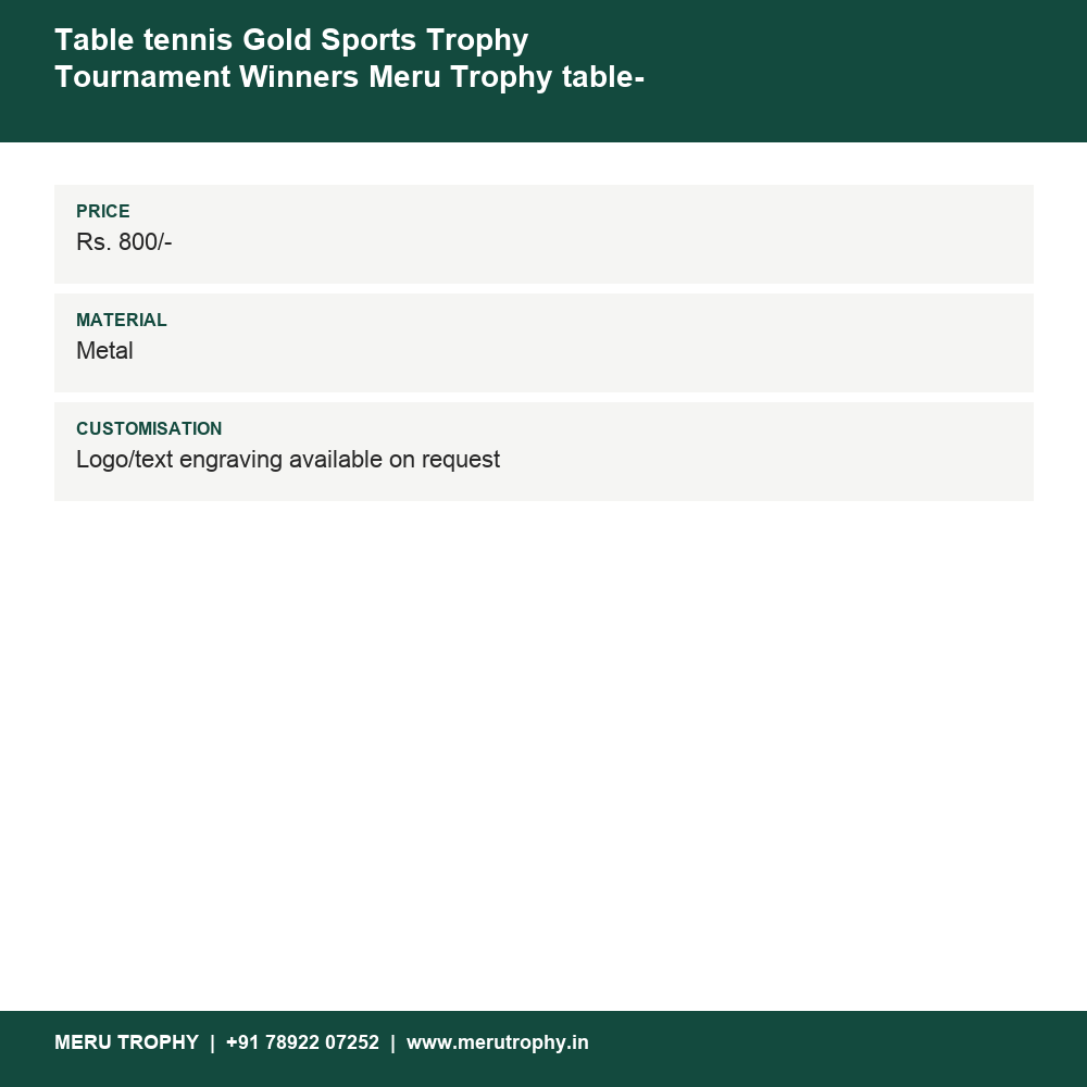 Table tennis Gold Sports Trophy Tournament Winners Meru Trophy table-tennis details - Meru Trophy