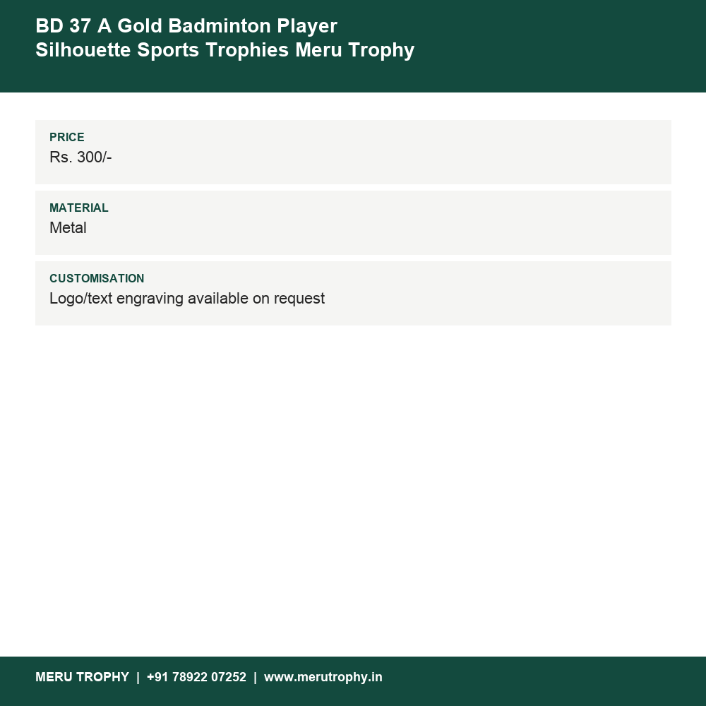BD 37 A Gold Badminton Player Silhouette Sports Trophies Meru Trophy untitled-may15_16-37-32 details - Meru Trophy