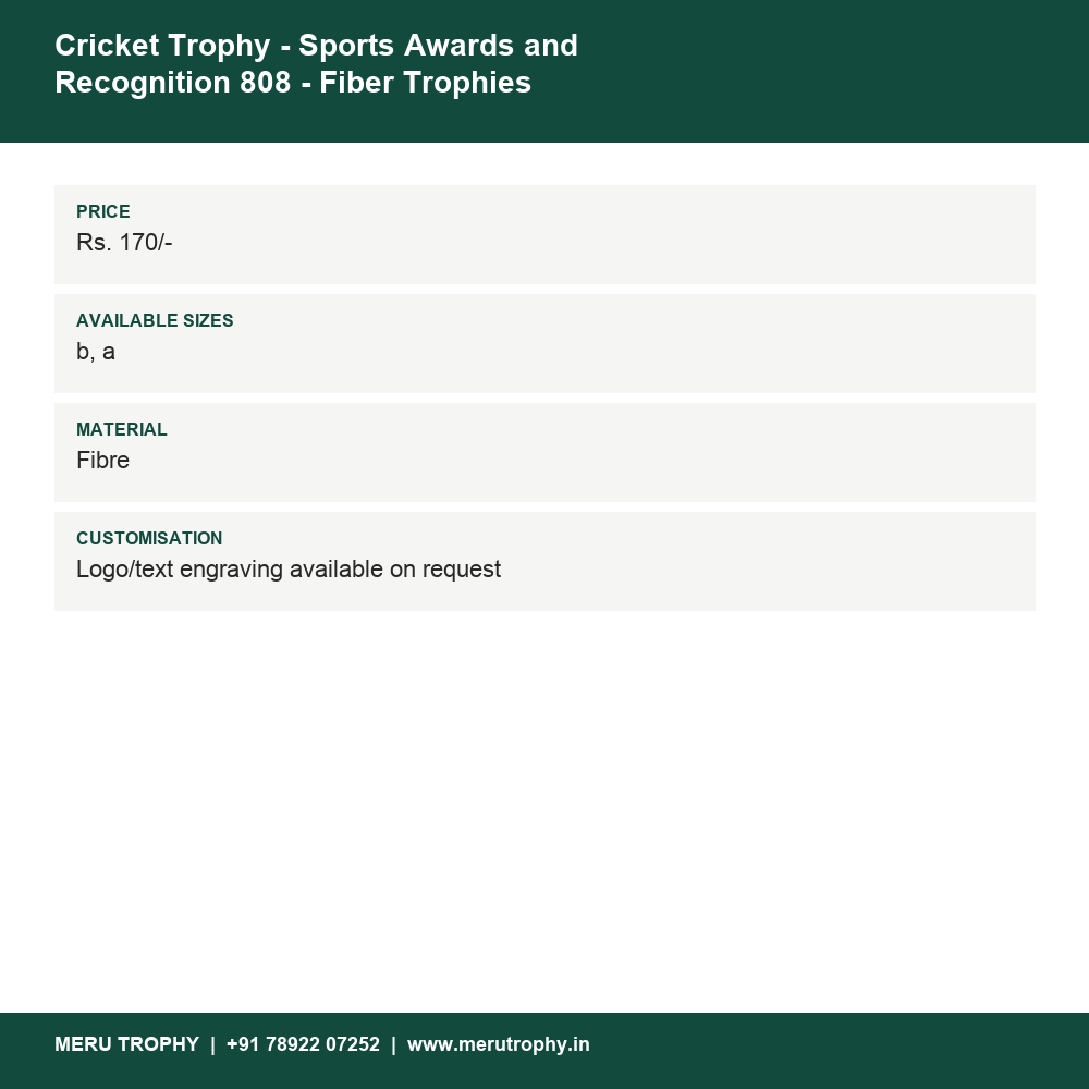 Cricket Trophy - Sports Awards and Recognition 808 - Fiber Trophies details - Meru Trophy