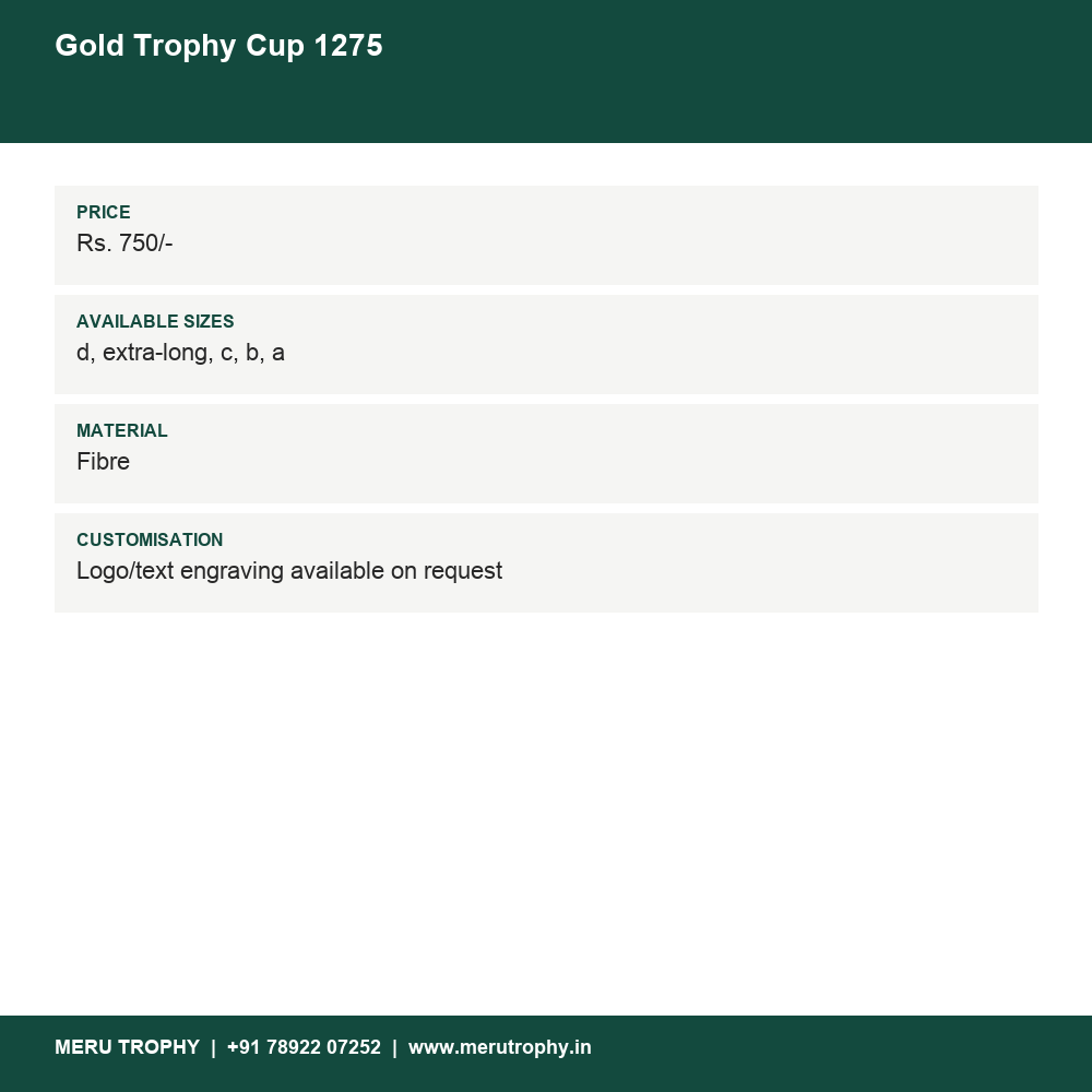 Gold Trophy Cup 1275 details - Meru Trophy