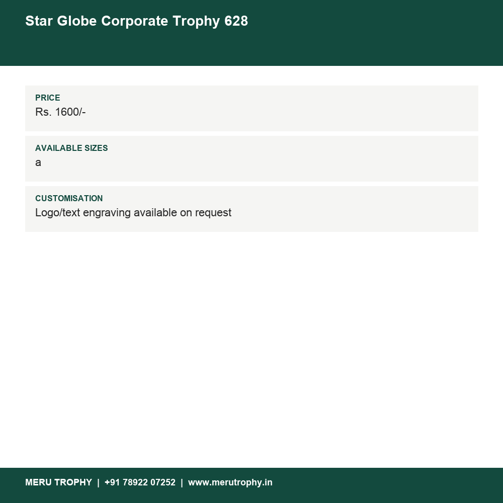 Star Globe Corporate Trophy 628 details - Meru Trophy