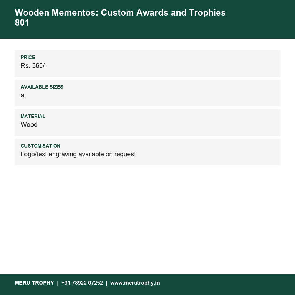 Wooden Mementos: Custom Awards and Trophies 801 details - Meru Trophy