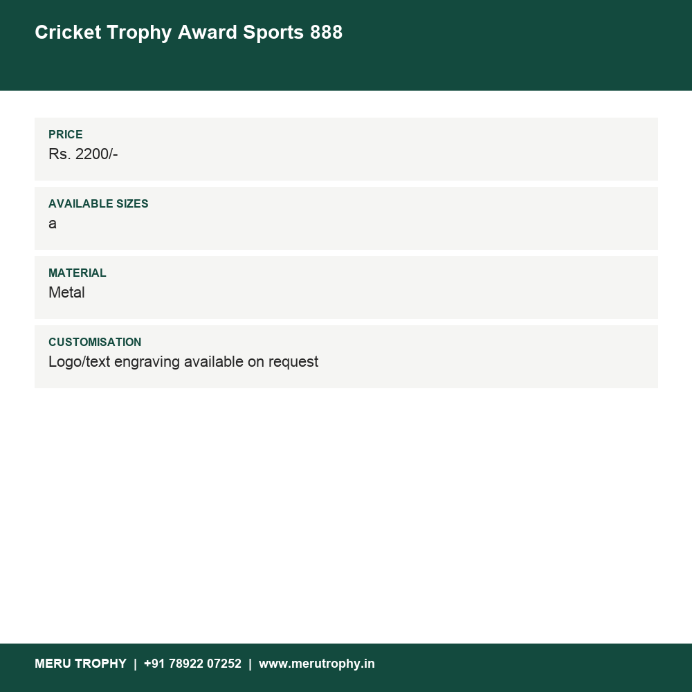 Cricket Trophy Award Sports 888 details - Meru Trophy