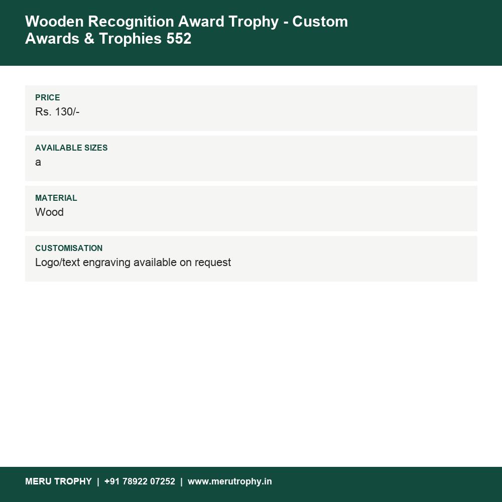 Wooden Recognition Award Trophy - Custom Awards & Trophies 552 details - Meru Trophy
