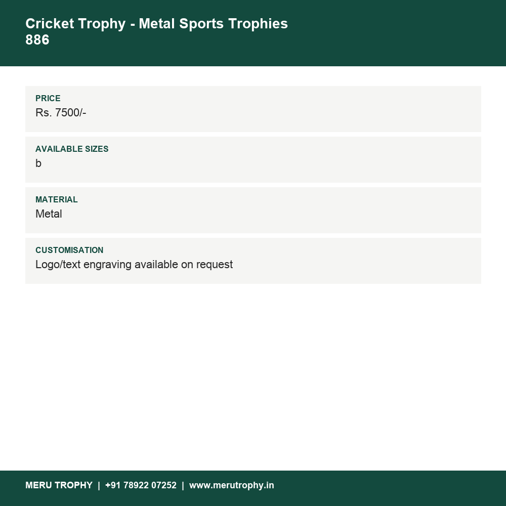 Cricket Trophy - Metal Sports Trophies 886 details - Meru Trophy