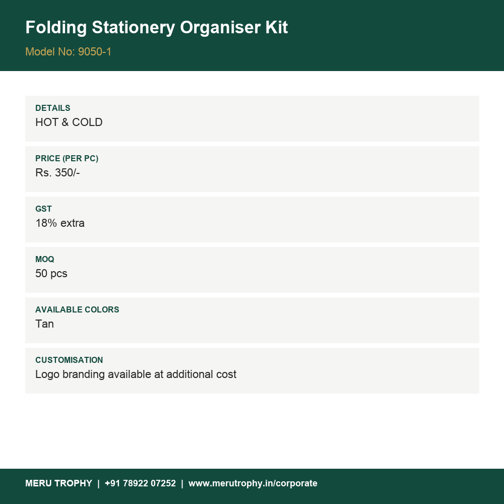 Folding Stationery Organiser Kit - product details - Meru Trophy corporate gifting
