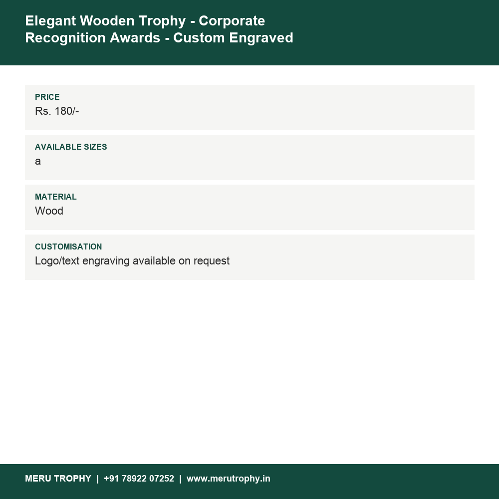 Elegant Wooden Trophy - Corporate Recognition Awards - Custom Engraved 3103 details - Meru Trophy