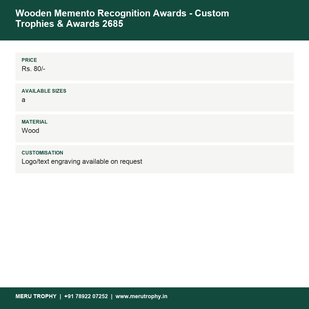 Wooden Memento Recognition Awards - Custom Trophies & Awards 2685 details - Meru Trophy