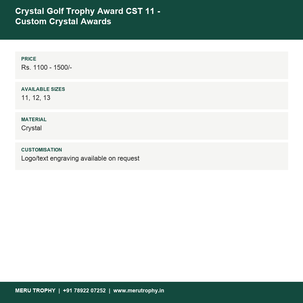 Crystal Golf Trophy Award CST 11 - Custom Crystal Awards details - Meru Trophy