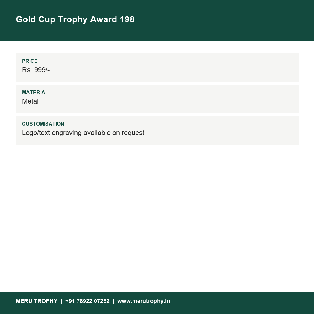 Gold Cup Trophy Award 198 details - Meru Trophy