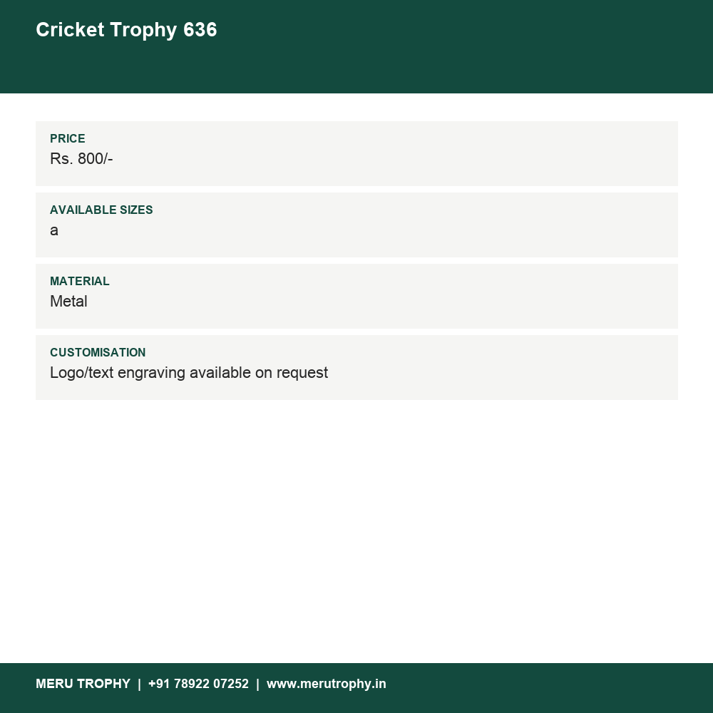 Cricket Trophy 636 details - Meru Trophy