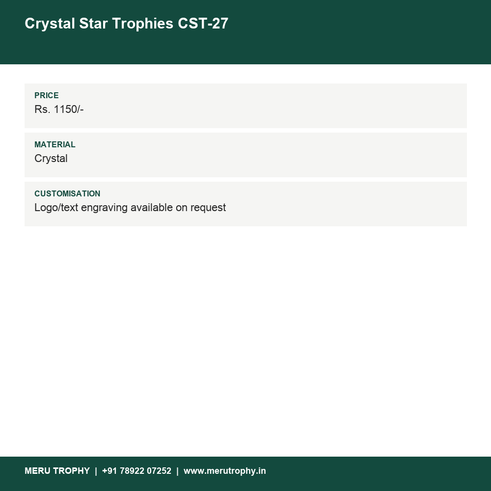 Crystal Star Trophies CST-27 details - Meru Trophy
