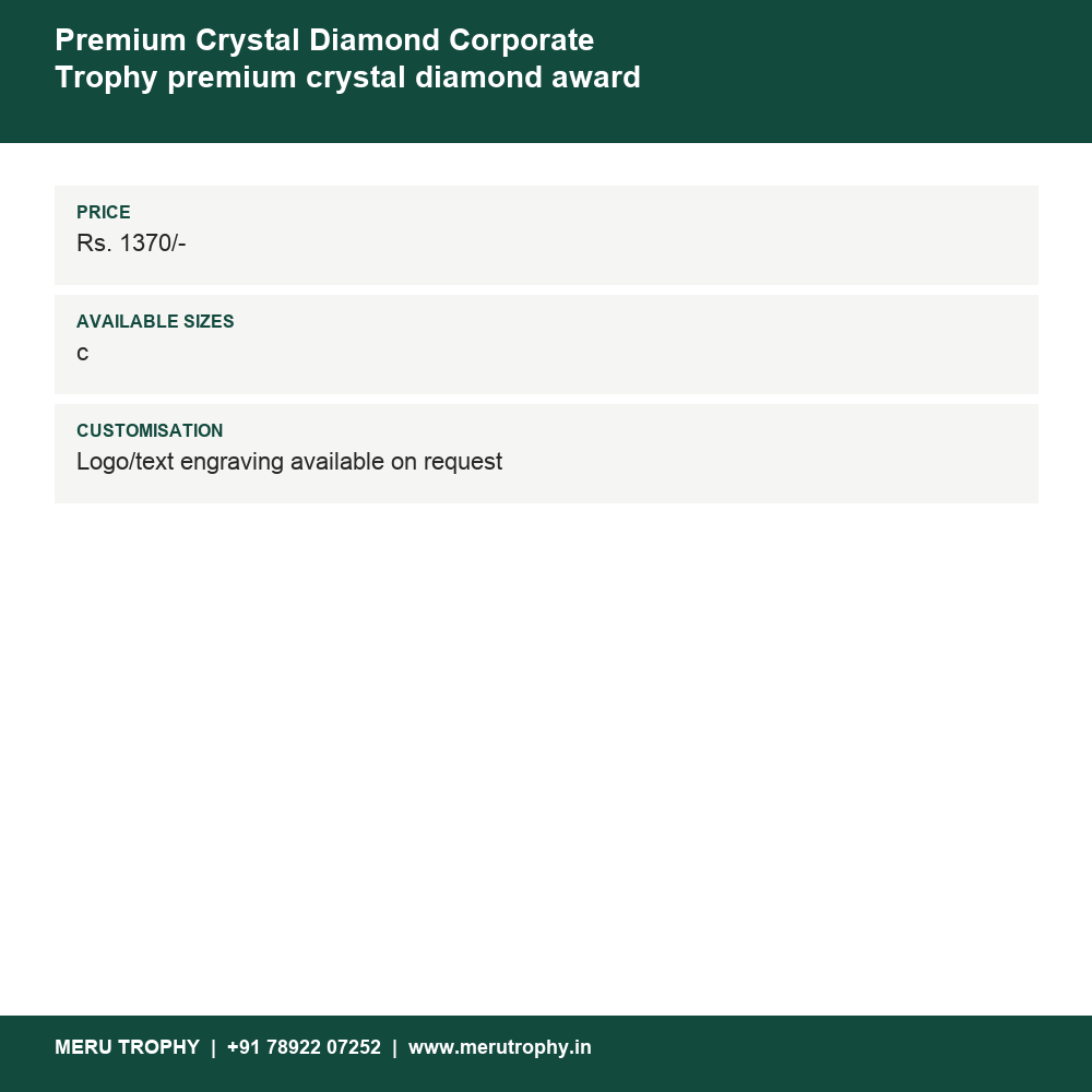 Premium Crystal Diamond Corporate Trophy 569 details - Meru Trophy