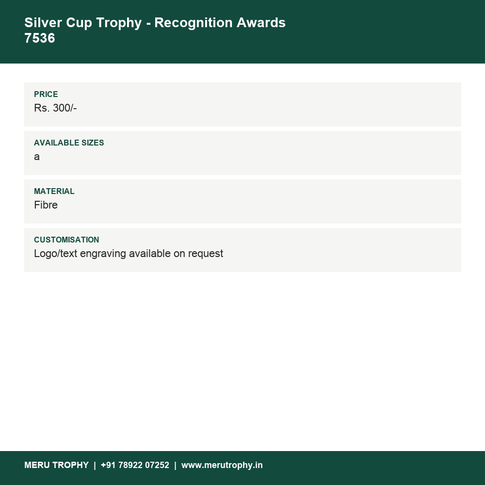 Silver Cup Trophy - Recognition Awards 7536 details - Meru Trophy