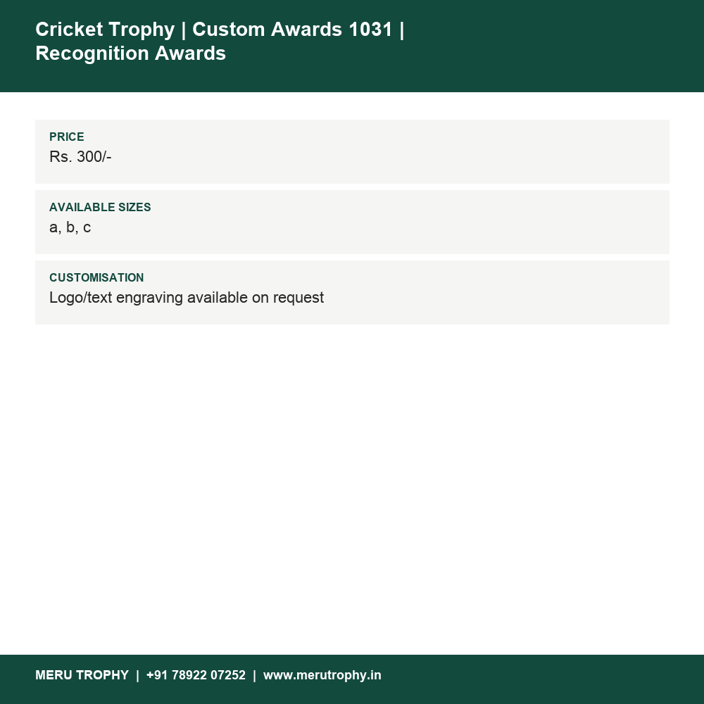 Cricket Trophy | Custom Awards 1031 | Recognition Awards details - Meru Trophy