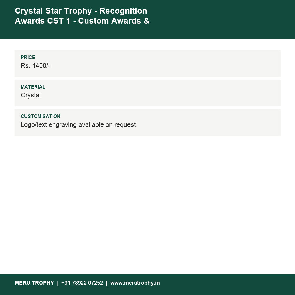 Crystal Star Trophy - Recognition Awards CST 1 - Custom Awards & Engraving details - Meru Trophy