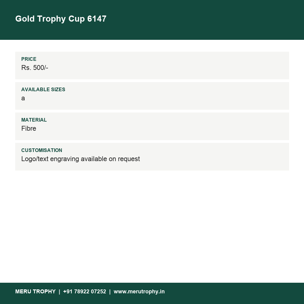 Gold Trophy Cup 6147 details - Meru Trophy