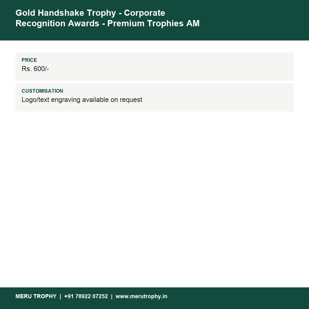 Gold Handshake Trophy - Corporate Recognition Awards - Premium Trophies AM 5 details - Meru Trophy