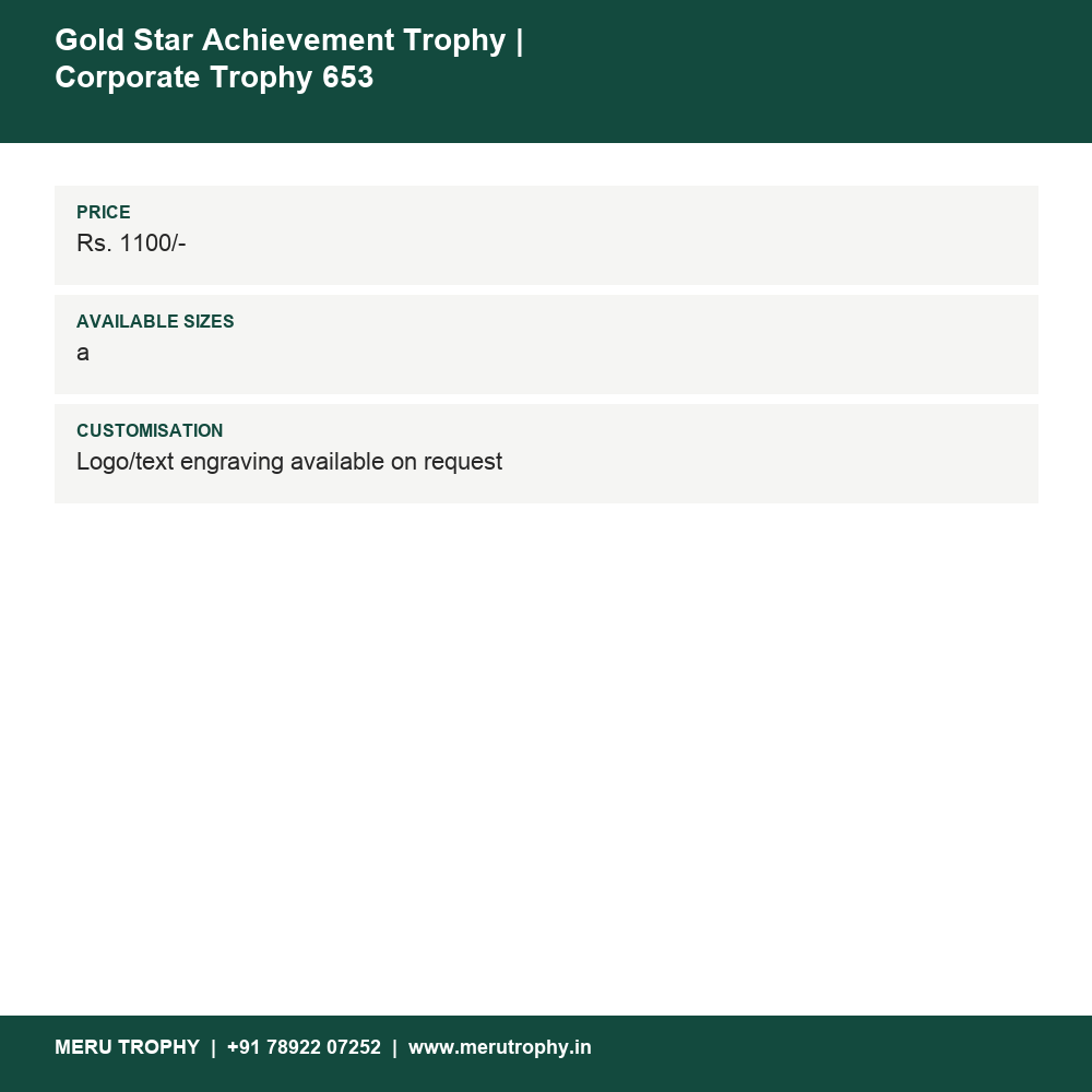 Gold Star Achievement Trophy | Corporate Trophy 653 details - Meru Trophy