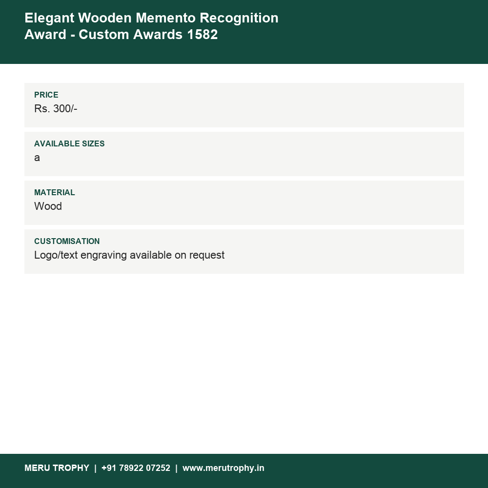 Elegant Wooden Memento Recognition Award - Custom Awards 1582 details - Meru Trophy