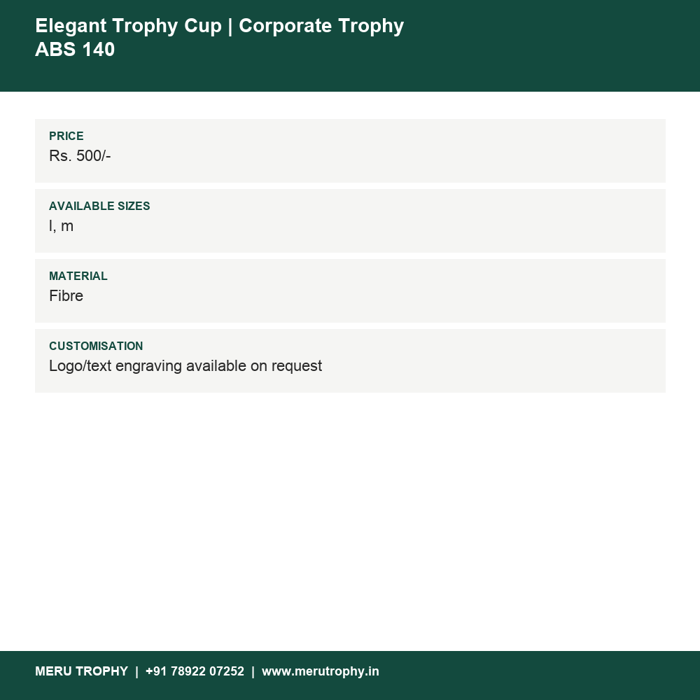 Elegant Trophy Cup | Corporate Trophy ABS 140 details - Meru Trophy
