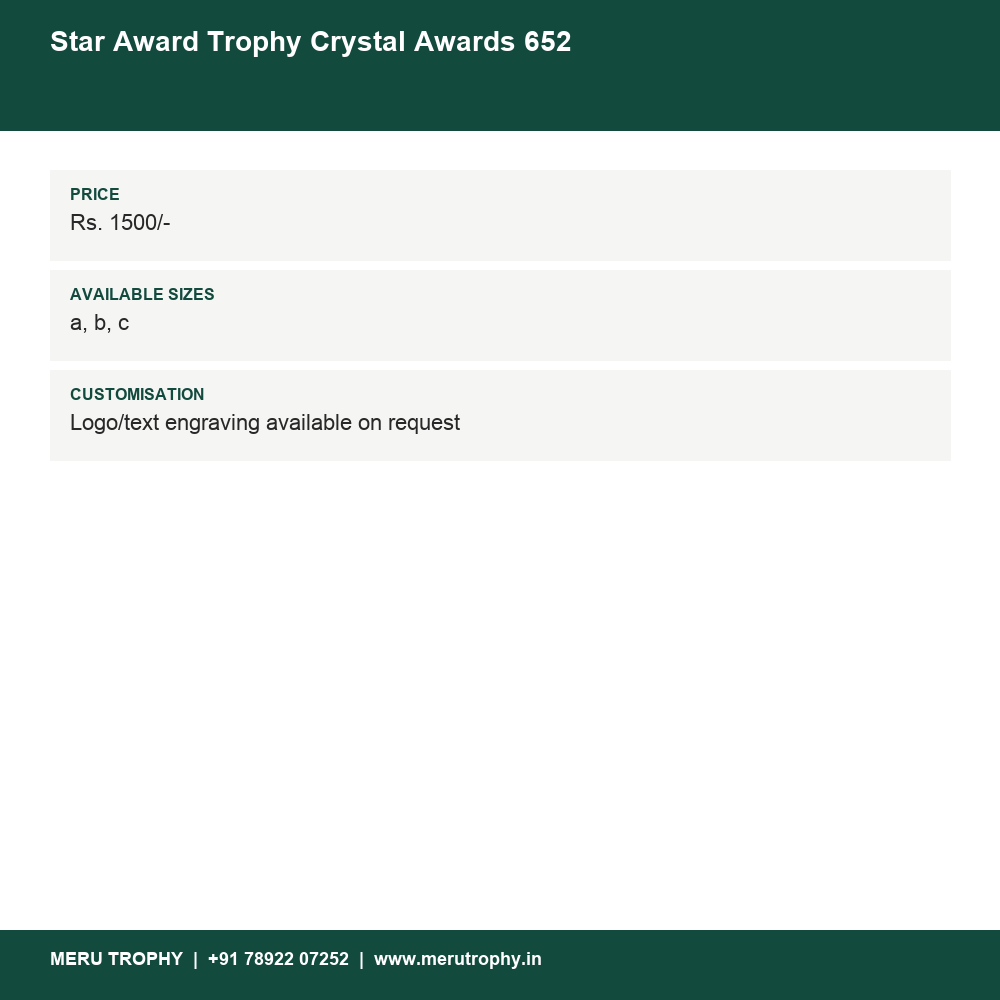 Star Award Trophy Crystal Awards 652 details - Meru Trophy