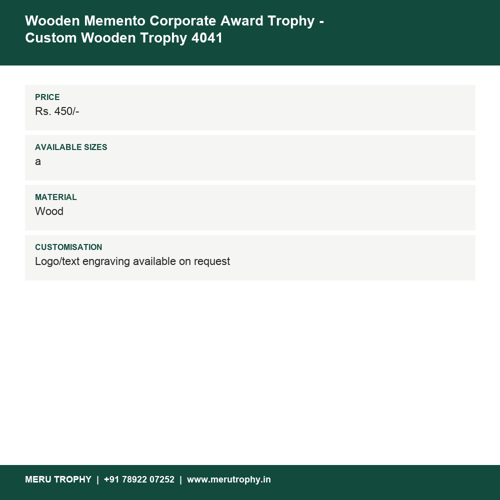 Wooden Memento Corporate Award Trophy - Custom Wooden Trophy 4041 details - Meru Trophy