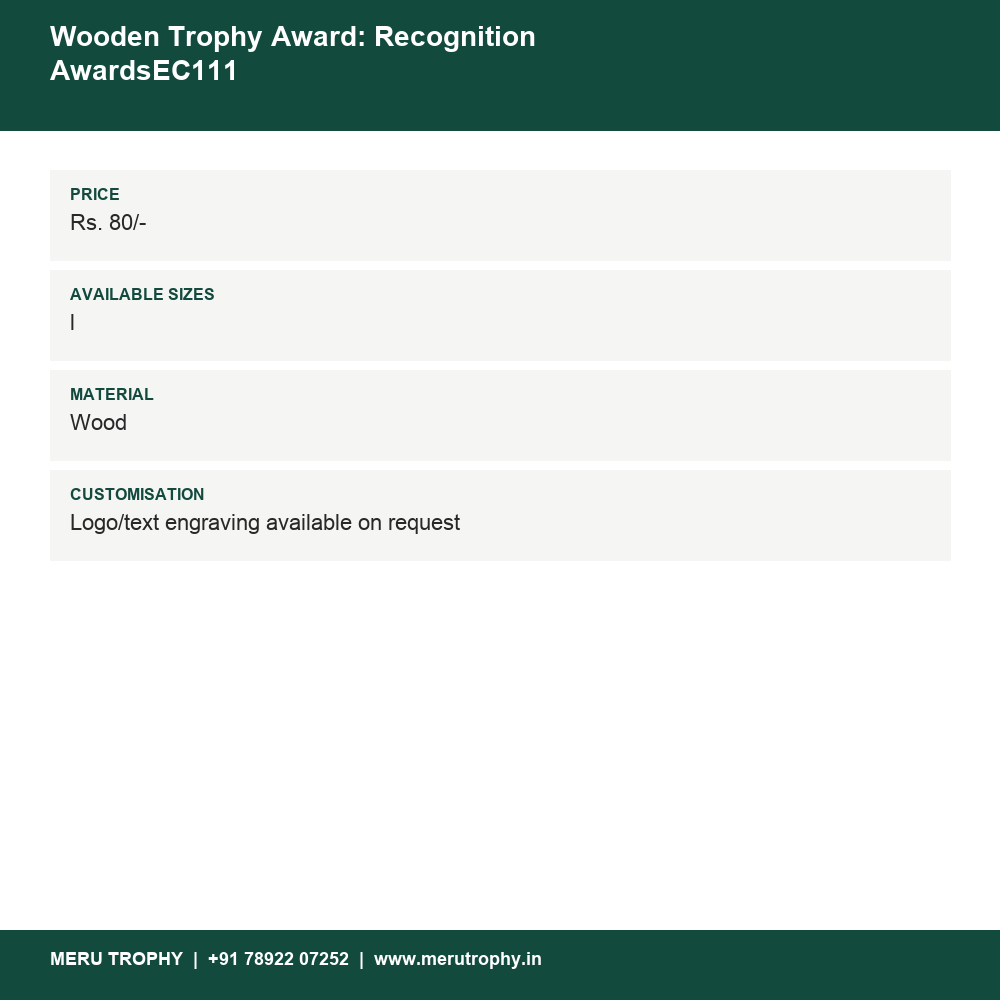 Wooden Trophy Award Recognition EC111 details - Meru Trophy