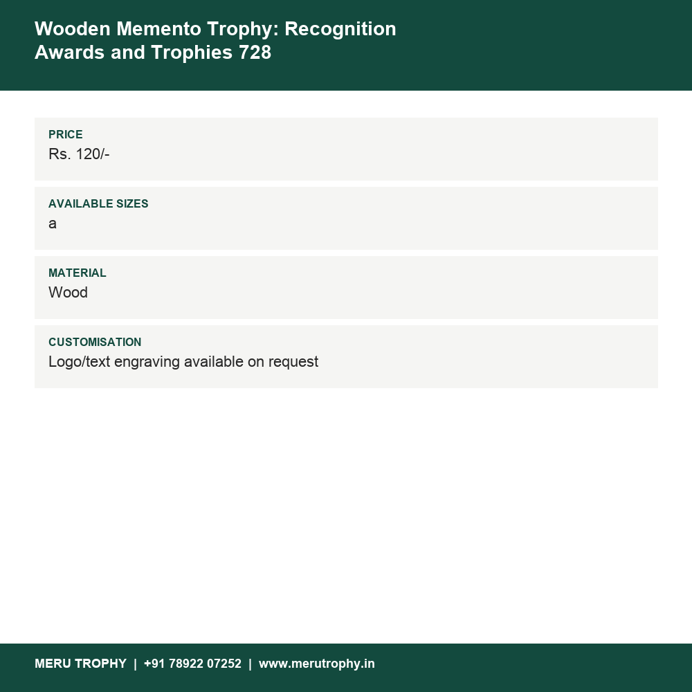 Wooden Memento Trophy: Recognition Awards and Trophies 728 details - Meru Trophy